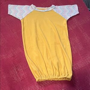 0-3 Months Handmade Kids Yellow Gown-Style Pajama with Patterned Sleeves Baby